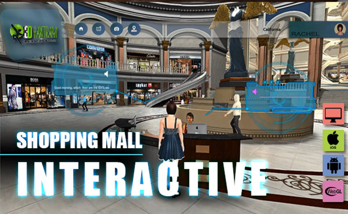 Virtual Interactive shopping Mall Application By Yantram virtual reality studio New York, USA Yantram Animation Studio Corporation Commercial spaces اینٹوں Clinics