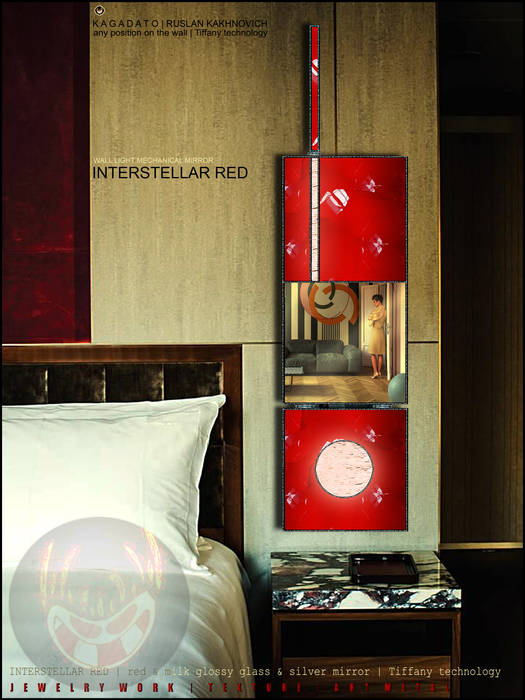 Wall light mechanical mirror - INTERSTELLAR RED, KAGADATO KAGADATO Habitaciones de estilo industrial Vidrio Accesorios y decoración