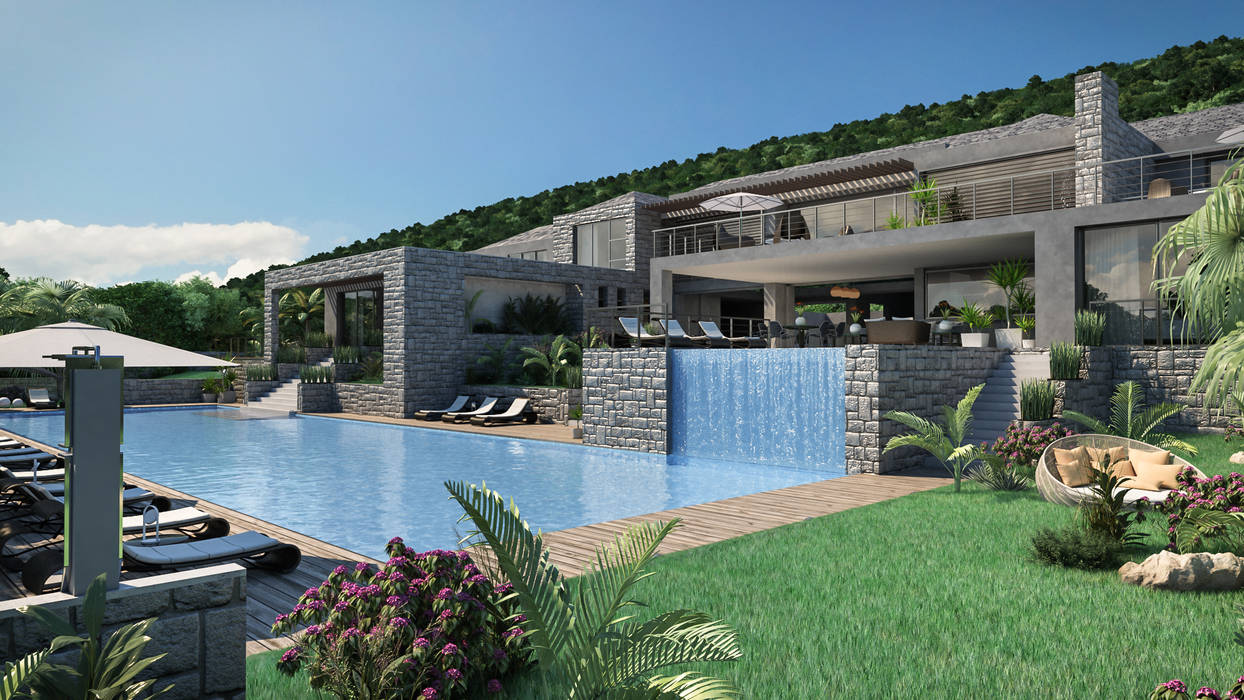 Progetto Villa a Saint Barth: Stile moderno con la massima intimità , studiosagitair studiosagitair Villas Stone