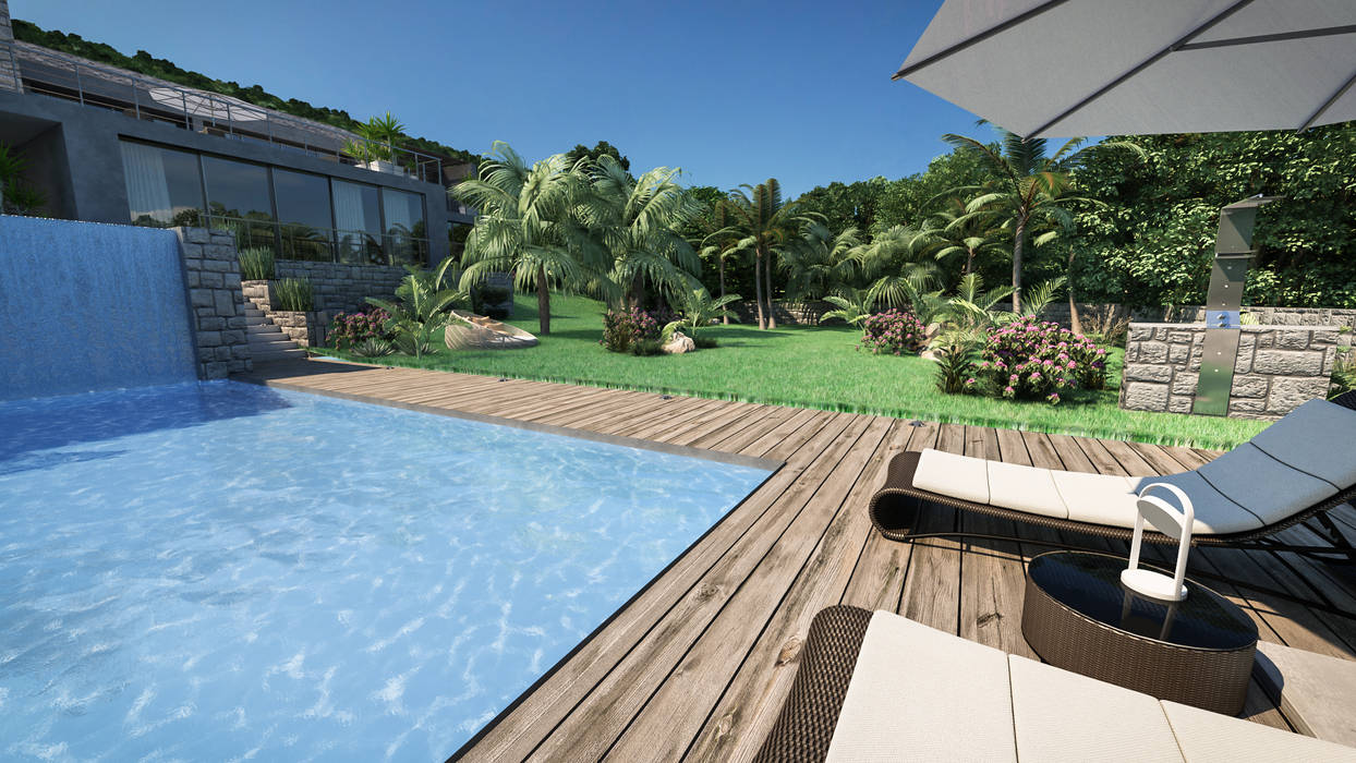 Progetto Villa a Saint Barth: Stile moderno con la massima intimità , studiosagitair studiosagitair Infinity pool