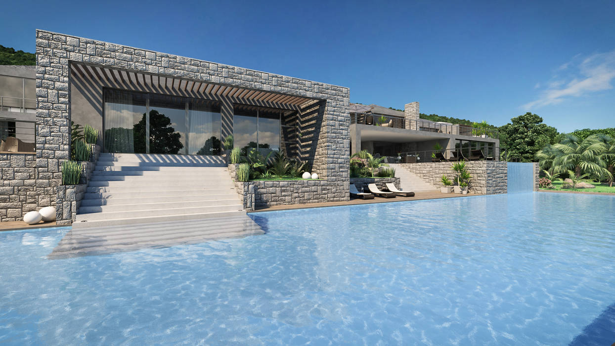 Progetto Villa a Saint Barth: Stile moderno con la massima intimità , studiosagitair studiosagitair Infinity Pool