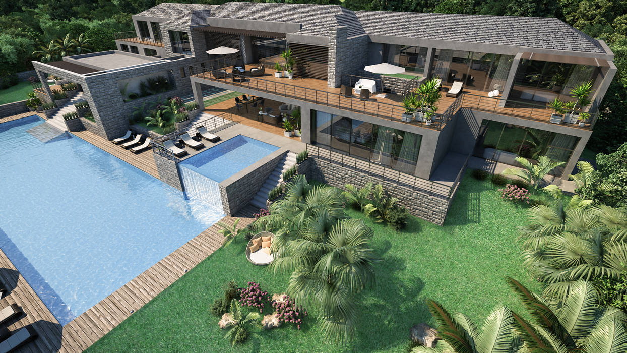 Progetto Villa a Saint Barth: Stile moderno con la massima intimità , studiosagitair studiosagitair Villas Stone