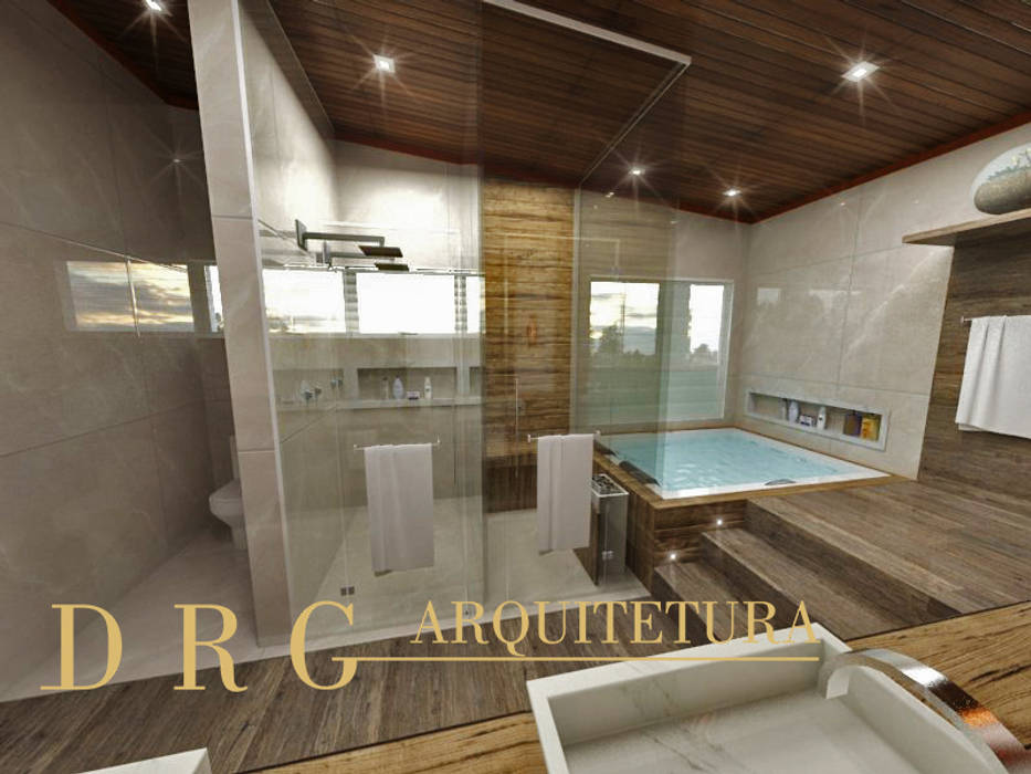 Reforma de Banheiro, DRG ARQUITETURA DRG ARQUITETURA Rustic style spa Wood Wood effect