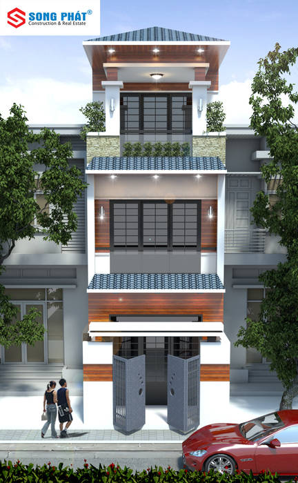 Mặt tiền nhà phố 3 tầng với thiết kế theo phong cách Nhật Công ty Thiết Kế Xây Dựng Song Phát Nhà gia đình
