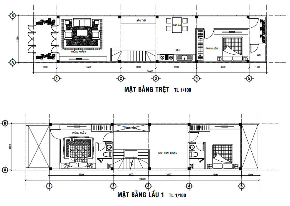 Bố trí mặt bằng nhà 3 tầng Công ty Thiết Kế Xây Dựng Song Phát Nhà gia đình