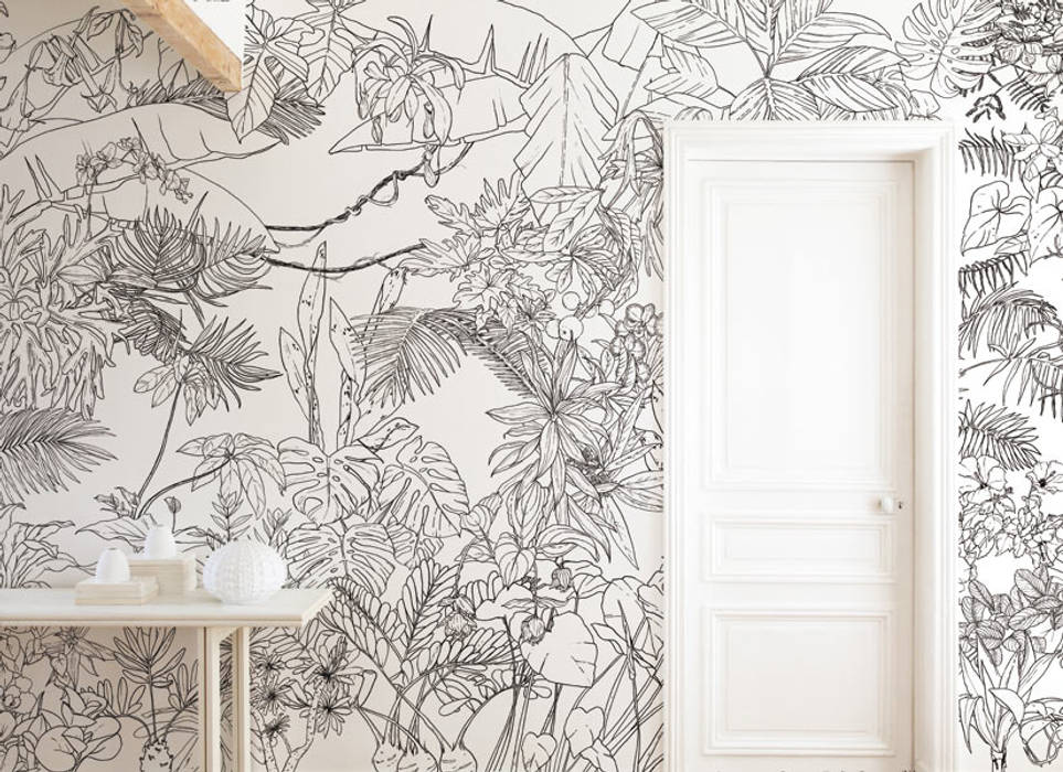 Papier peint jungle tropical noir et blanc panoramique | homify