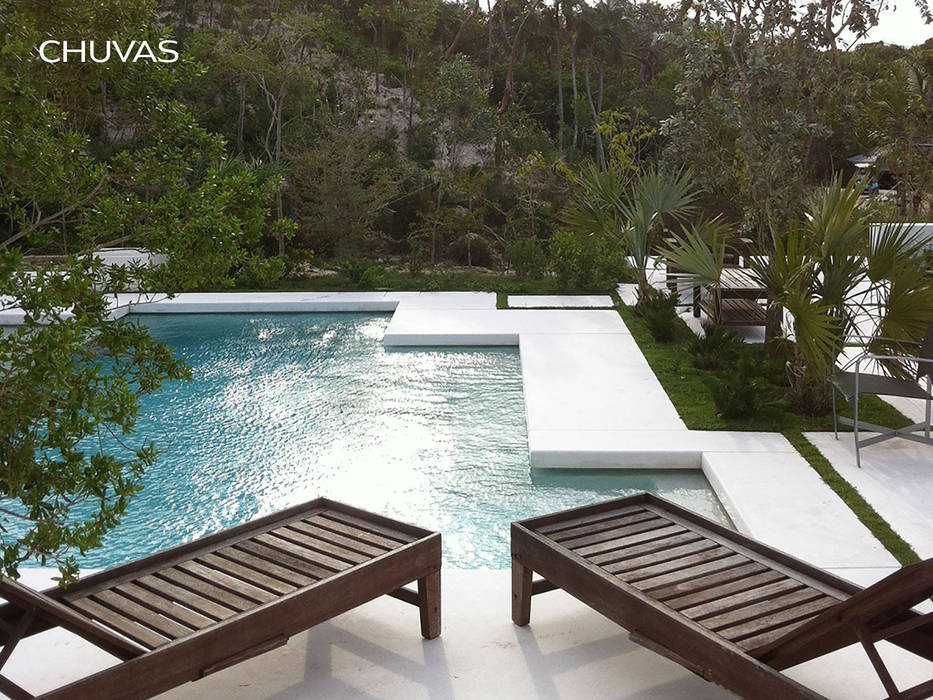 piscine et jardin CHUVAS arquitectura Piscines privées Béton jadin, piscine, originel