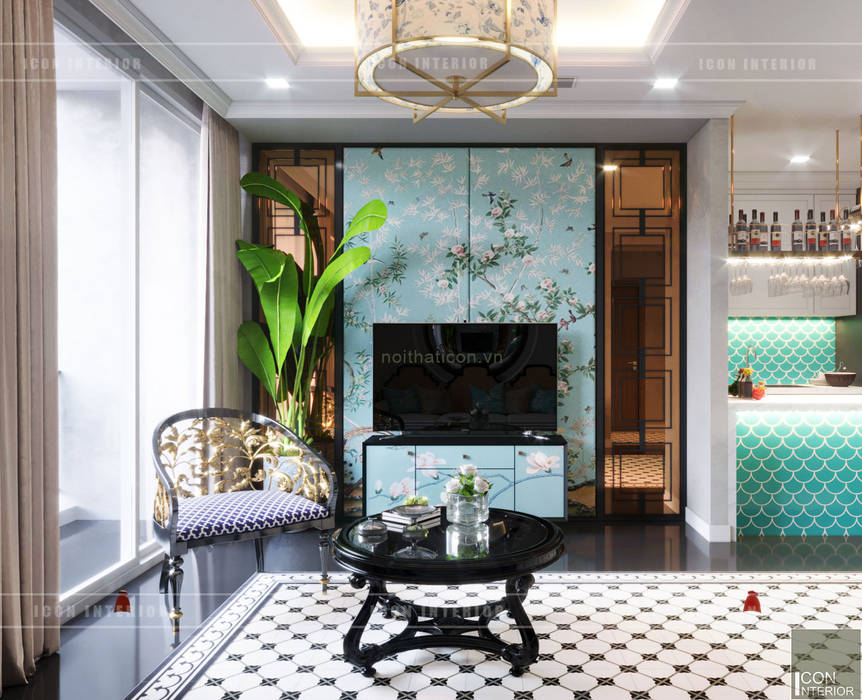 Thiết kế phong cách Đông Dương cùng sắc xanh độc đáo - Park Hill, ICON INTERIOR ICON INTERIOR Phòng khách phong cách châu Á
