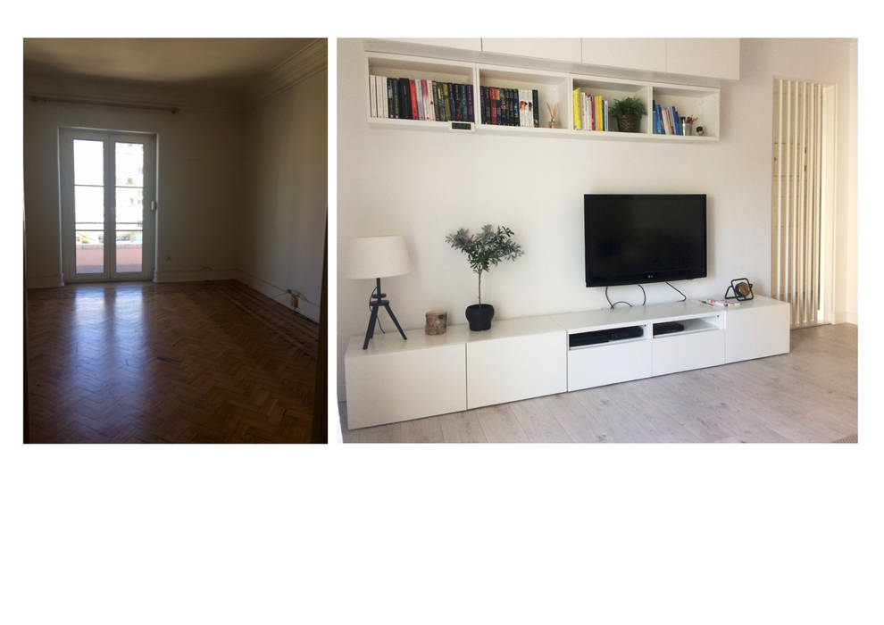 Remodelação de Apartamento na Avenida de Roma - edifício dos anos 50, CSR Construção e Reabilitação Lda CSR Construção e Reabilitação Lda Soggiorno moderno