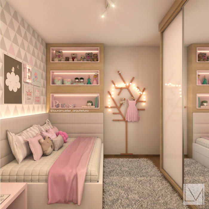 Quarto de menina 3 anos de idade, Laura Mueller Arquitetura + Interiores Laura Mueller Arquitetura + Interiores ห้องนอนเด็กหญิง แผ่น MDF