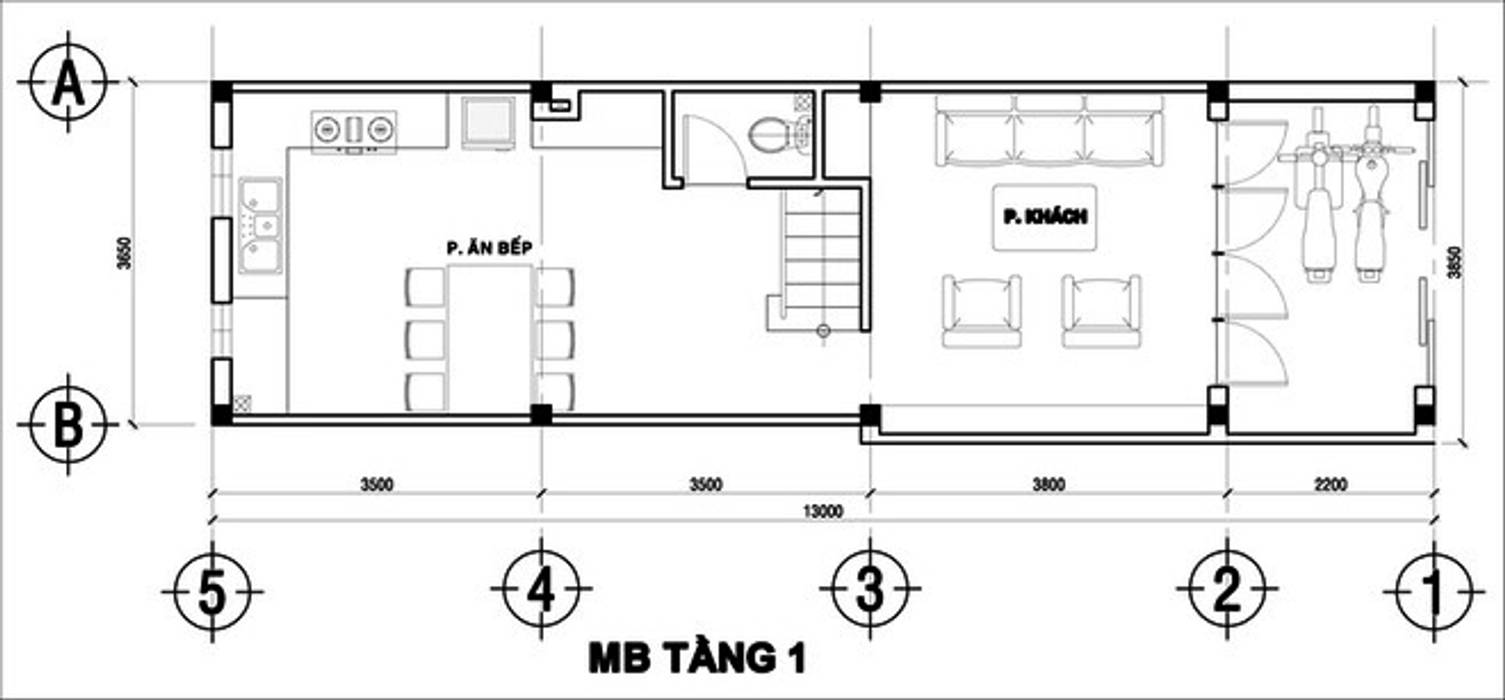 Bố trí mặt bằng tầng 1 nhà phố Công ty Thiết Kế Xây Dựng Song Phát Nhà gia đình