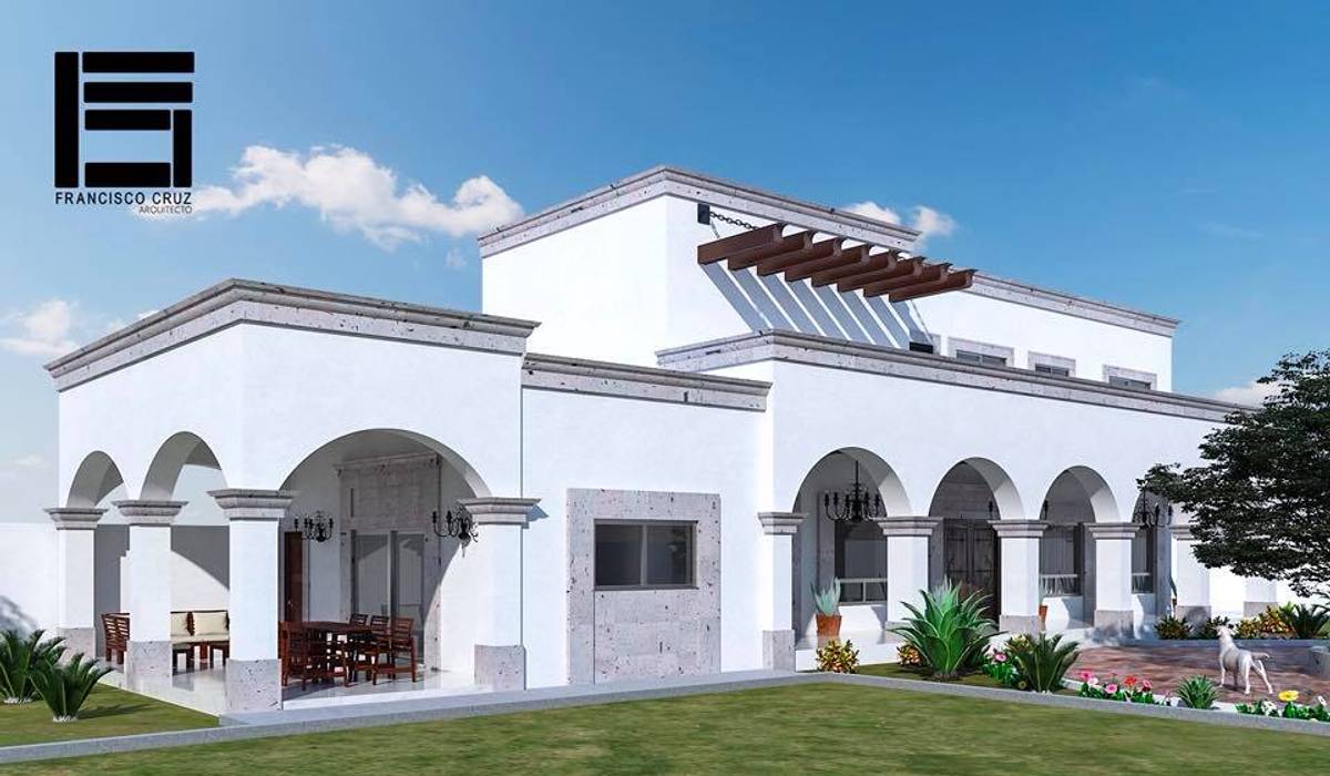 PERSPECTIVA DE FACHADA LATERAL JRB Francisco Cruz & Arquitectos Casas de campo Ladrillos