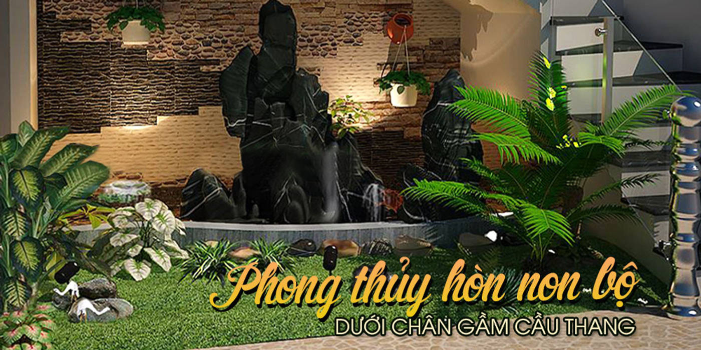 Hòn non bộ dưới chân cầu thang, Công Ty Thi Công Và Thiết Kế Tiểu Cảnh Non Bộ Công Ty Thi Công Và Thiết Kế Tiểu Cảnh Non Bộ Escaleras