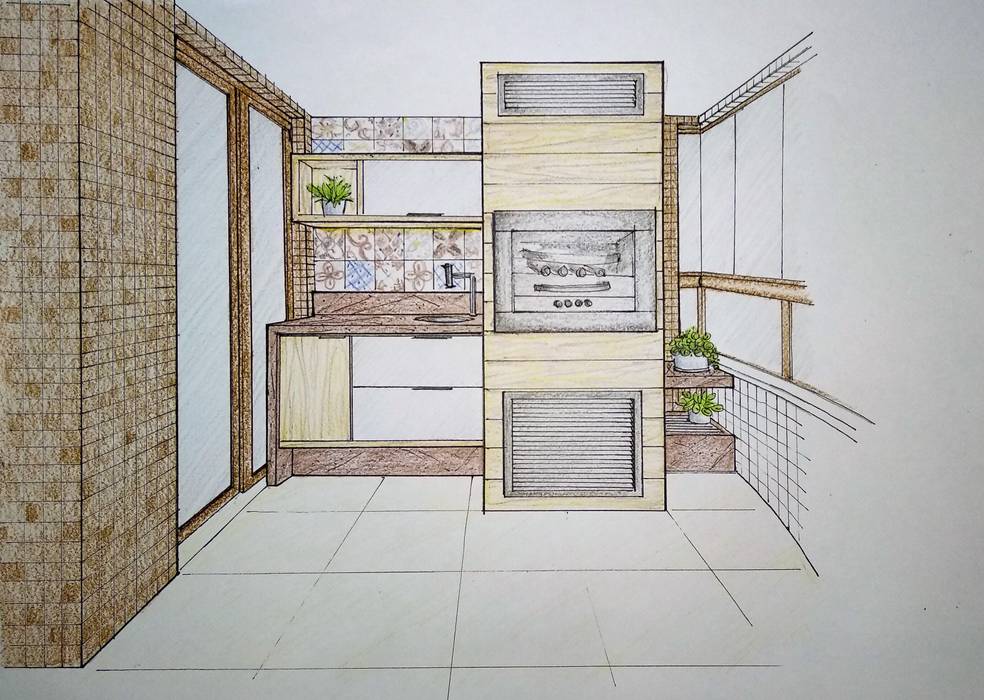 Apartamento com varanda gourmet, Bernal Projetos - Arquitetos em Salvador Bernal Projetos - Arquitetos em Salvador Hiên, sân thượng phong cách chiết trung