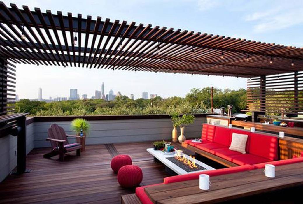 Thiết kế phòng khách trên sân thượng Công ty Thiết Kế Xây Dựng Song Phát Hiên, sân thượng phong cách châu Á