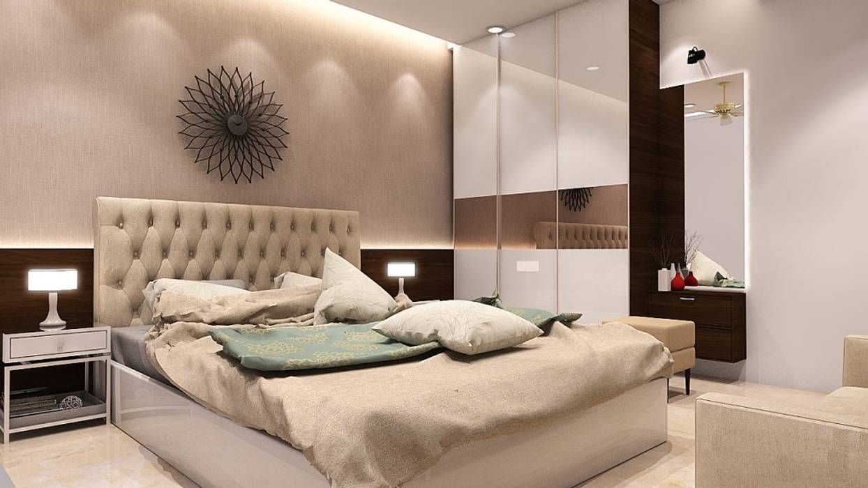MASTER BEDROOM K Square Architects Modern style bedroom Furniture,Property,Comfort,Cabinetry,Building,Wood,Bed frame,Architecture,Interior design,Grey