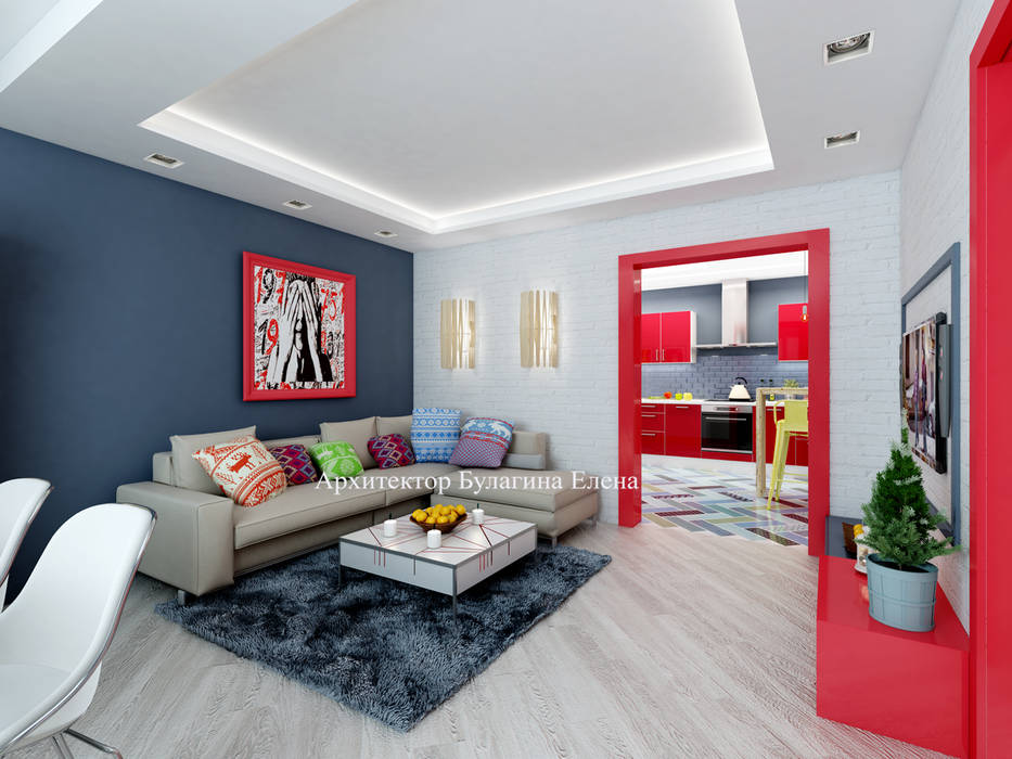 Яркий красный цвет в интерьере , Архитектурное Бюро "Капитель" Архитектурное Бюро 'Капитель' Eclectic style living room
