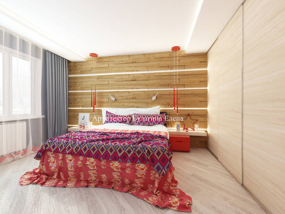 Яркий красный цвет в интерьере , Архитектурное Бюро "Капитель" Архитектурное Бюро 'Капитель' Eclectic style bedroom