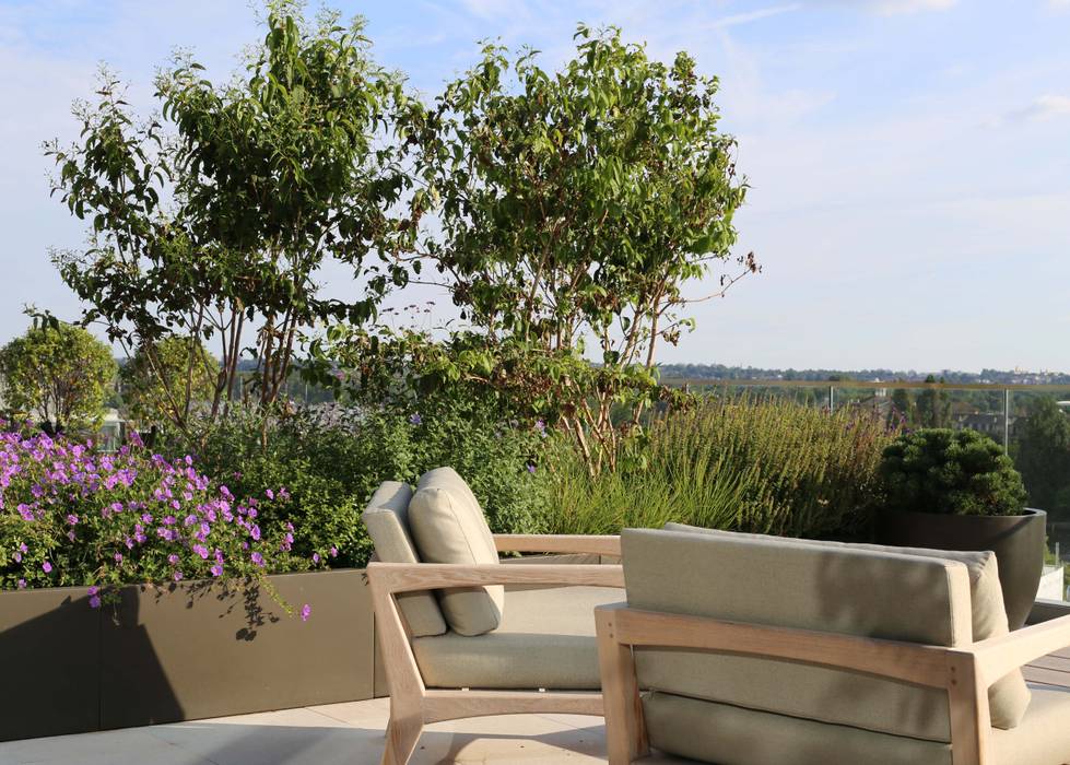 Fulham Reach, London Aralia Roof terrace Wood Wood effect outdoor seating,outdoor lounge,outdoor chairs,outdoor furniture,outdoor fence,rooftop terrace,garden seating,garden furniture