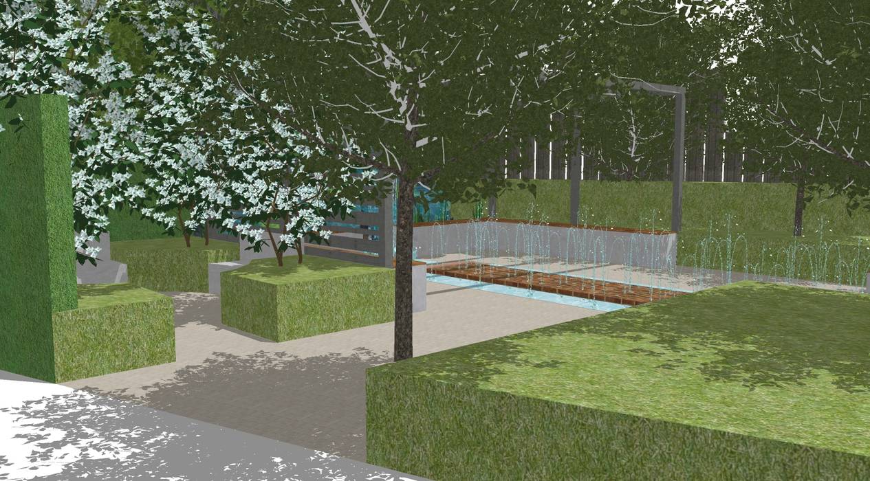 Conceptual Design for RHS Chelsea Aralia Jardines zen Caliza living wall,green wall,fountain,water feature,garden water feature,garden fence,outdoor fountain