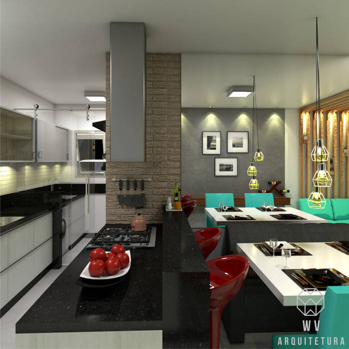 Apartamento 48 m², WV ARQUITETURA WV ARQUITETURA Armarios de cocinas