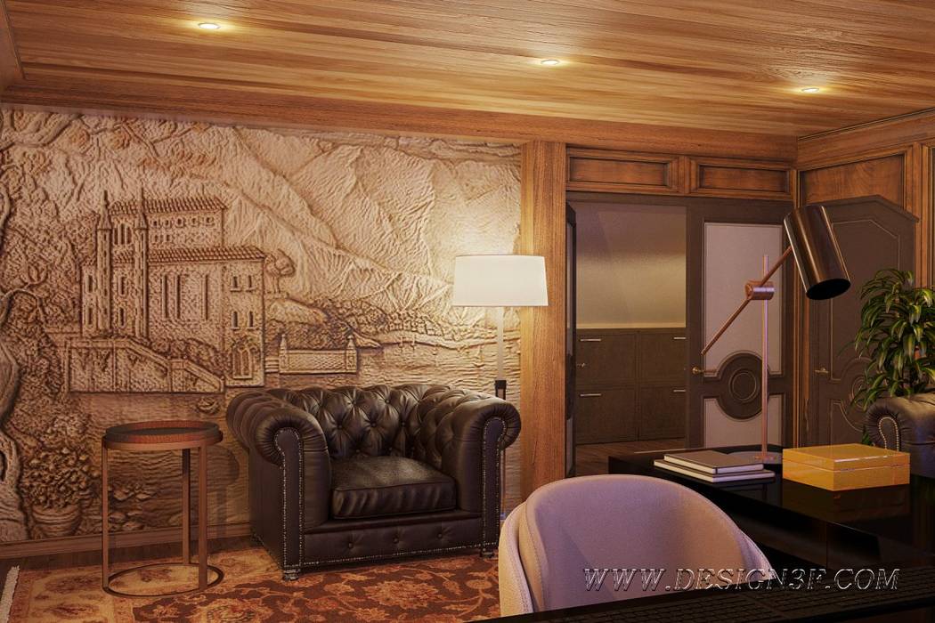 Кабинет из натурального массива дерева студия Design3F Рабочий кабинет в классическом стиле интерьер кабинета,роспись,дизайн помещения