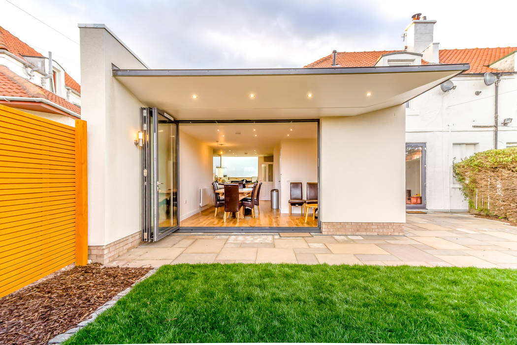 Blade Wall and Cantilever Roof Capital A Architecture Terrace house Plywood Extension,Open,Garden,bifold