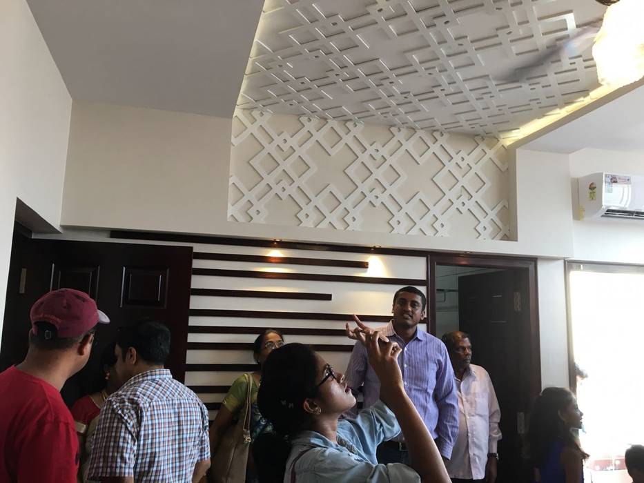 False Ceiling With Gypsum Board And Cnc Designed Duco Painted