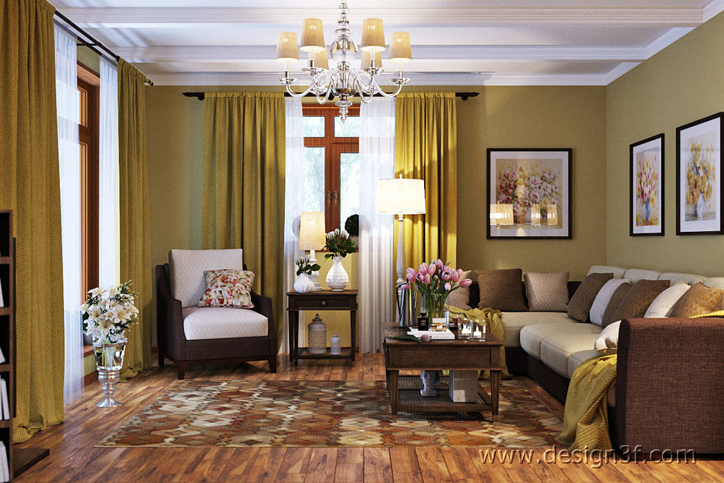 Интерьер гостиной в оливковых тонах студия Design3F Гостиная в классическом стиле гостиная,интерьер,оливковый цвет
