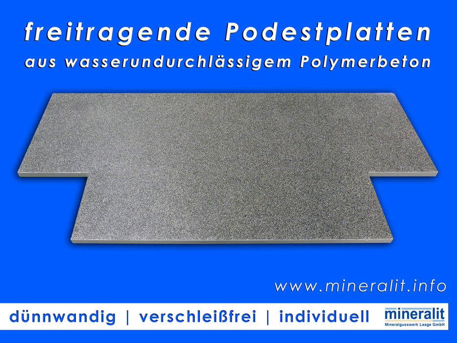 individuelle Podestplatten aus verschleißfreiem Polymerbeton Mineralit - Mineralgusswerk Laage GmbH Treppe Stahlbeton podestplatte,eingangsbereich,hauseingang,freitragende podeste