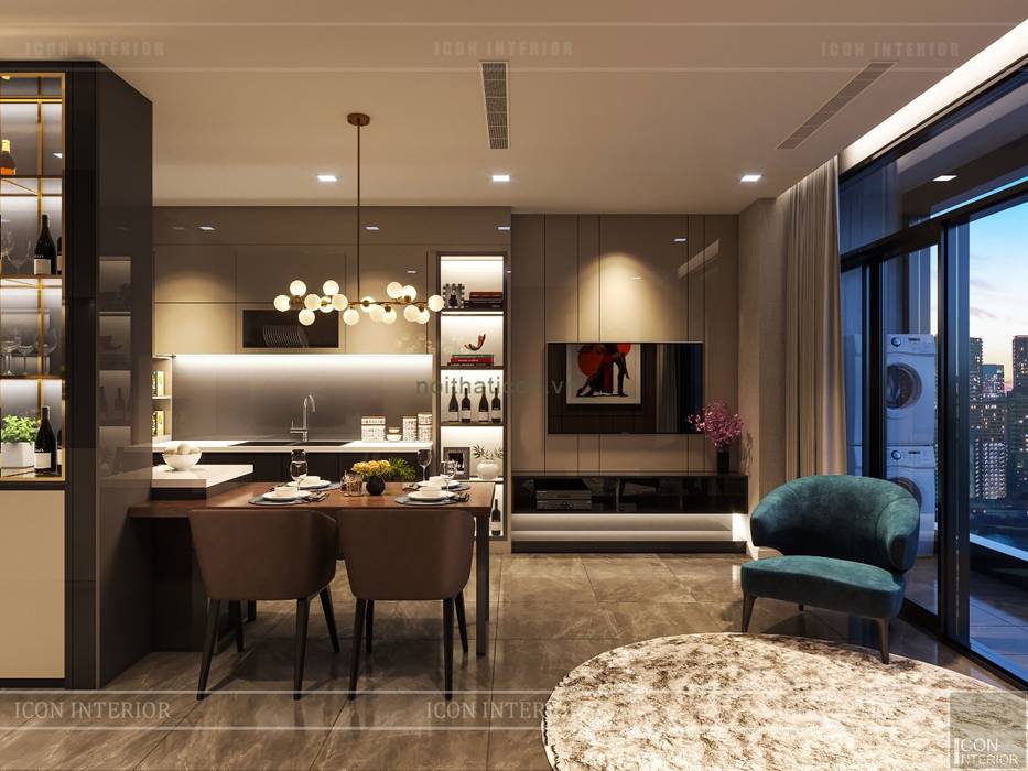 Thiết kế nội thất hiện đại tinh tế ở căn hộ Vinhomes Central Park, ICON INTERIOR ICON INTERIOR Modern dining room