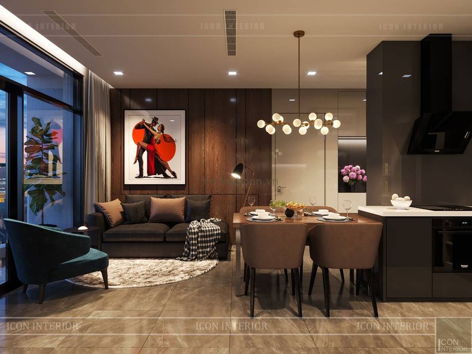 Thiết kế nội thất hiện đại tinh tế ở căn hộ Vinhomes Central Park, ICON INTERIOR ICON INTERIOR Phòng khách