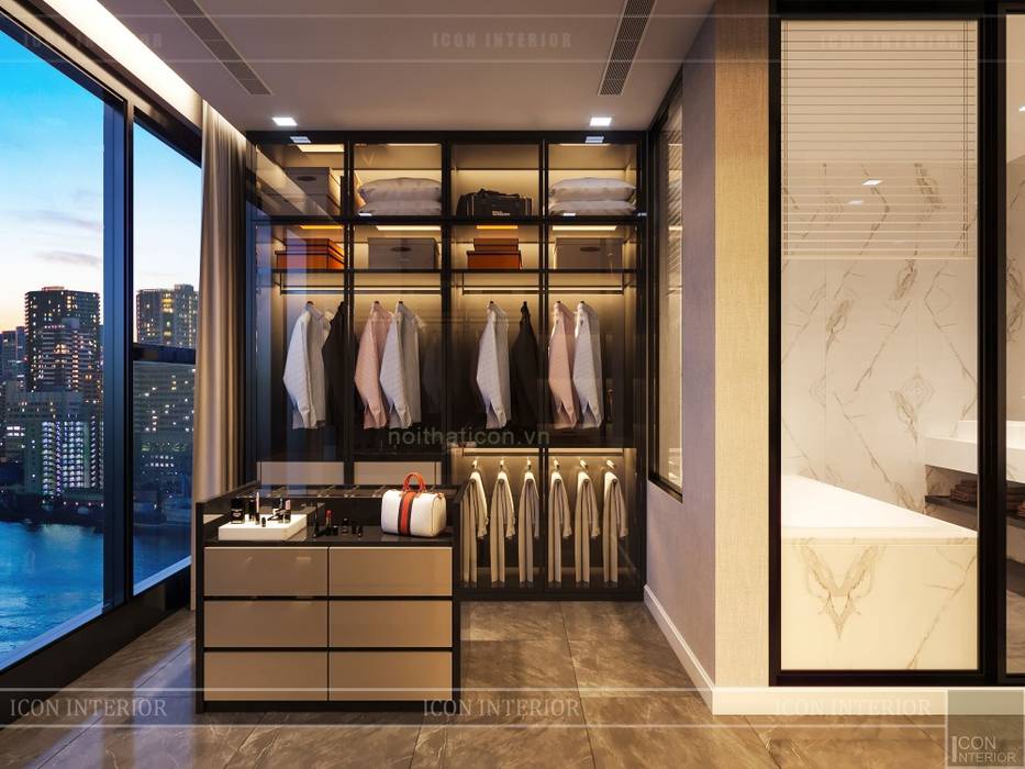 Thiết kế nội thất hiện đại tinh tế ở căn hộ Vinhomes Central Park, ICON INTERIOR ICON INTERIOR Closets
