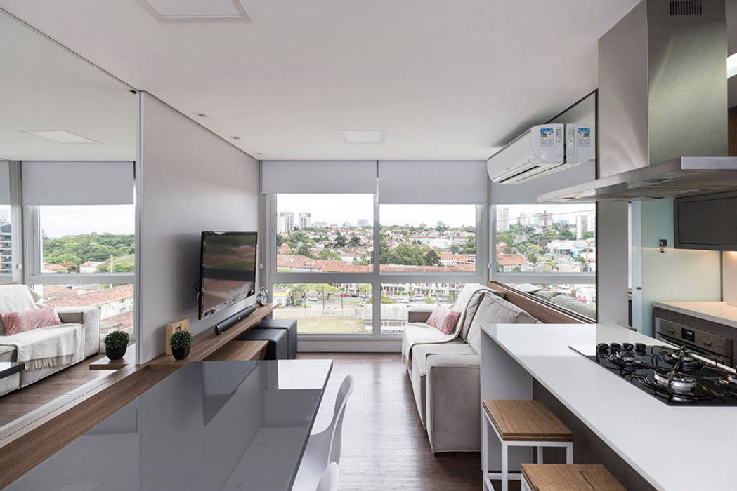 Apartamento Contemporâneo Clean, Rabisco Arquitetura Rabisco Arquitetura Salas de estilo minimalista Vidrio