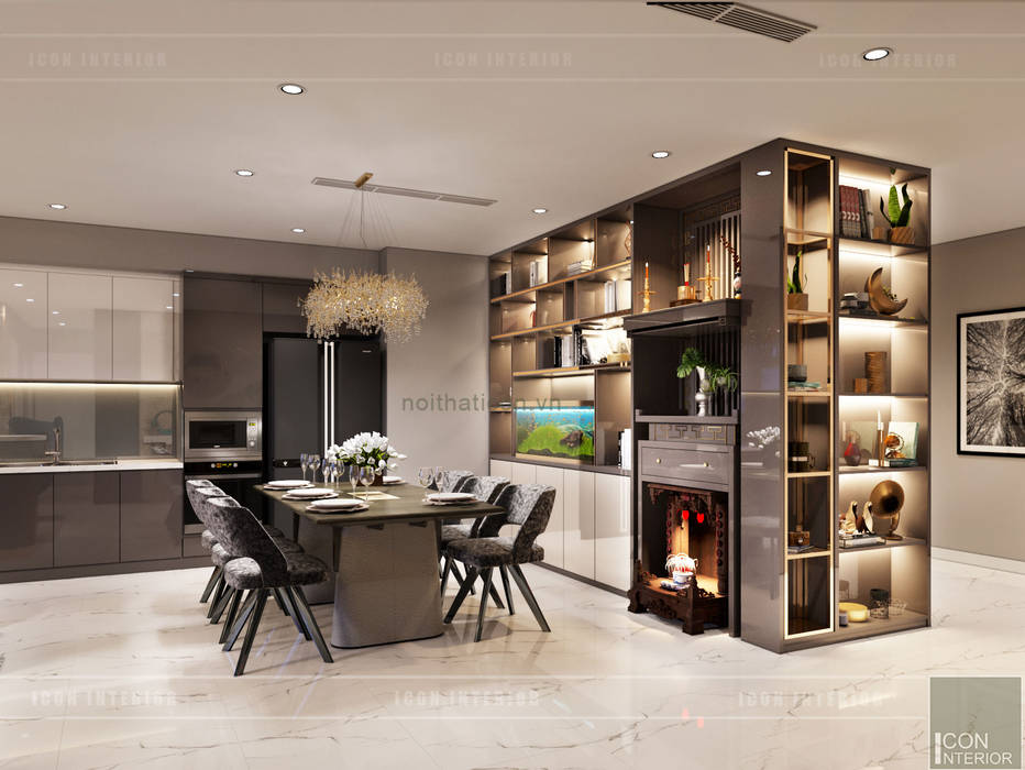 Phối hợp phong cách Tân cổ điển và Đương đại trong nội thất căn hộ, ICON INTERIOR ICON INTERIOR Phòng ăn phong cách hiện đại