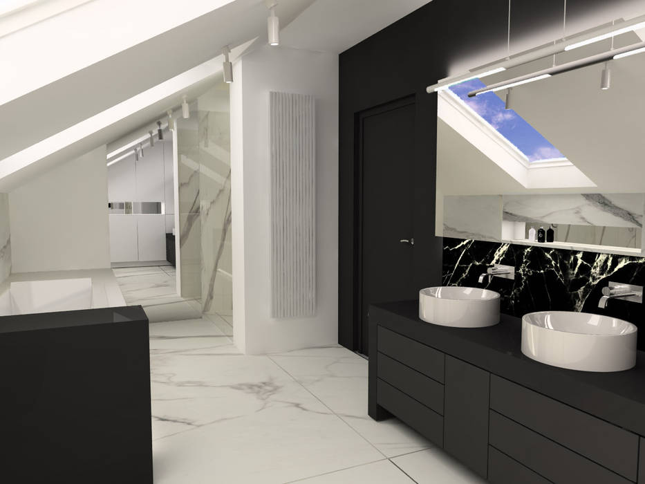 Dom jednorodzinny z antresolą - projekt wnętrz, 4Q DEKTON Pracownia Architektoniczna 4Q DEKTON Pracownia Architektoniczna Modern bathroom Marble