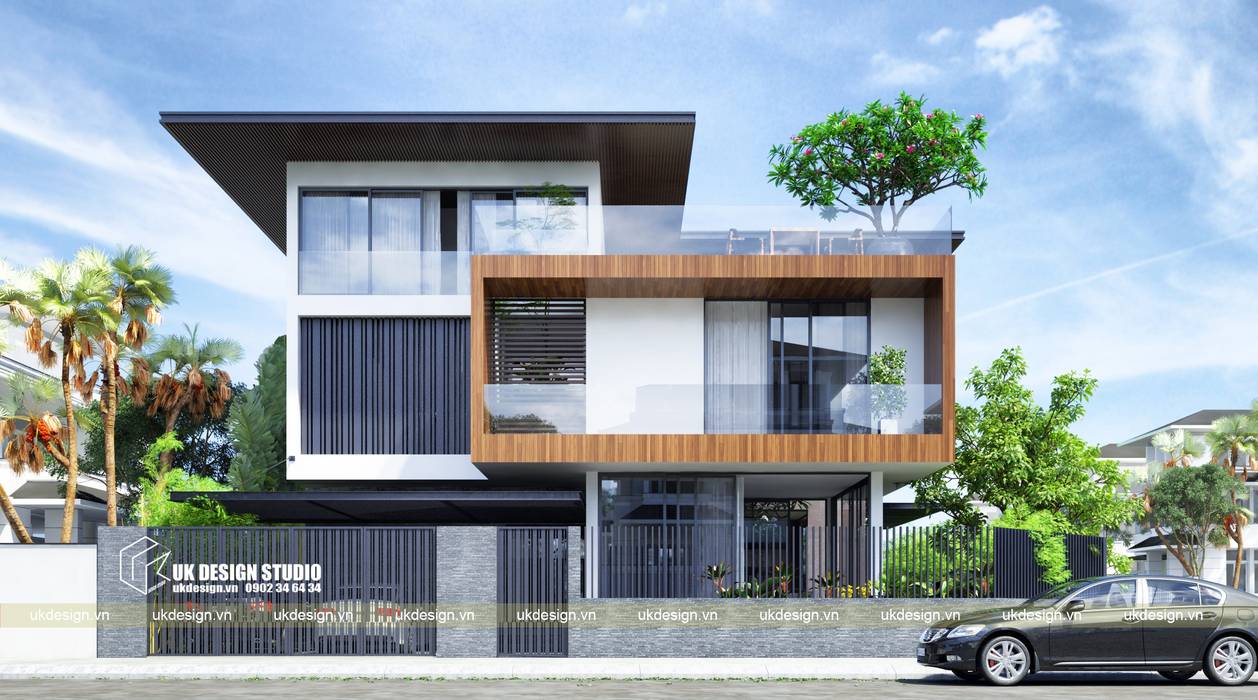 BIỆT THỰ HIỆN ĐẠI 2 MẶT TIỀN , UK DESIGN STUDIO - KIẾN TRÚC UK UK DESIGN STUDIO - KIẾN TRÚC UK Villas