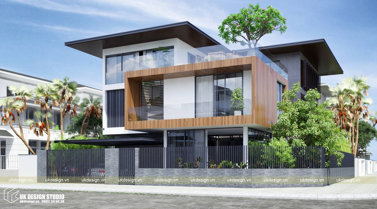 BIỆT THỰ HIỆN ĐẠI 2 MẶT TIỀN , UK DESIGN STUDIO - KIẾN TRÚC UK UK DESIGN STUDIO - KIẾN TRÚC UK Villas