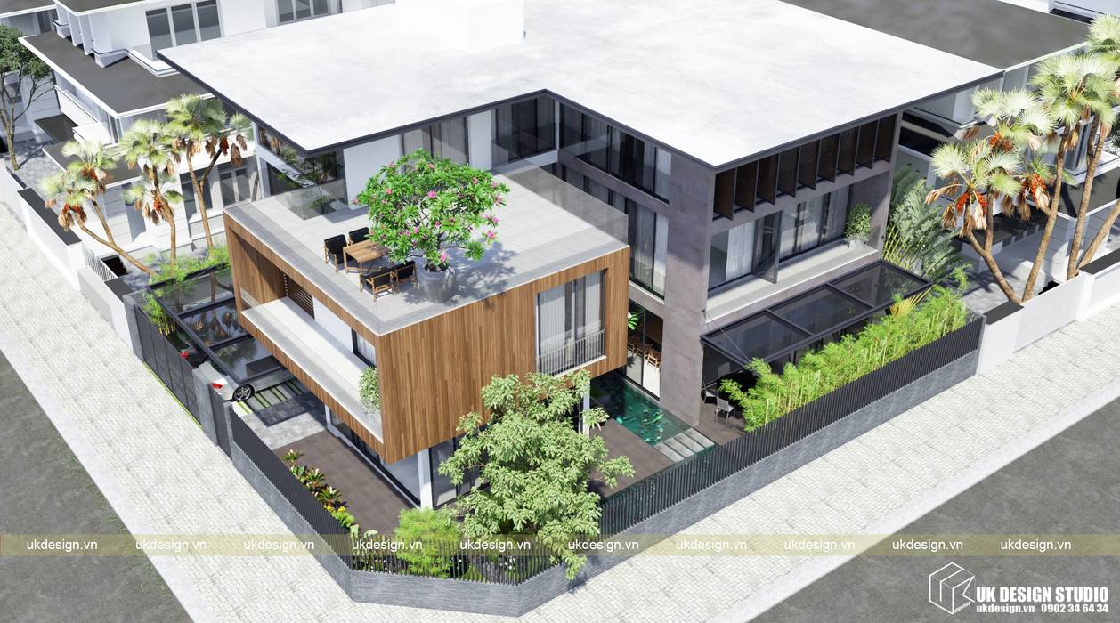 BIỆT THỰ HIỆN ĐẠI 2 MẶT TIỀN , UK DESIGN STUDIO - KIẾN TRÚC UK UK DESIGN STUDIO - KIẾN TRÚC UK Villas