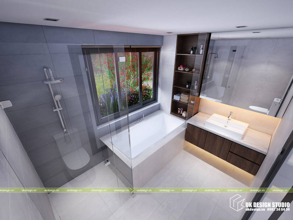 NHÀ Ở GIA ĐÌNH UK DESIGN STUDIO - KIẾN TRÚC UK Phòng tắm phong cách hiện đại nhà phố