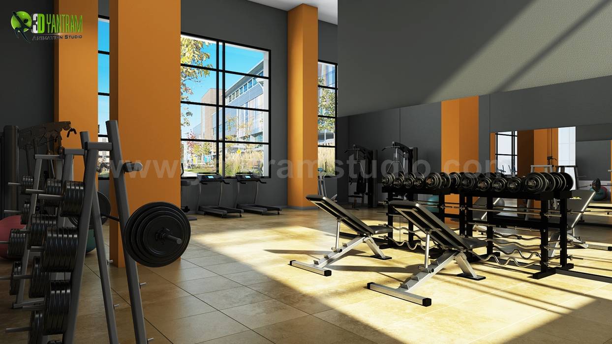 Modern Wall Paints Gym Design Ideas Yantram Animation Studio Corporation Classic style gym Ceramic container house,interior design,3d interior modeling