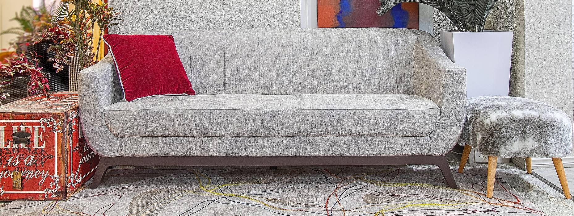 Releituras Modernas Sgabello Interiores Salas de estar modernas Algodão Vermelho sofá,sofá cinza,Sofás e divãs