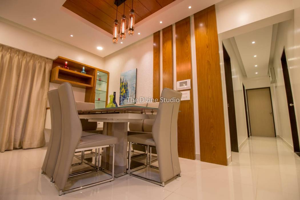 3 bhk complete home interiors in Blue Ridge Township ( Pune) , The D'zine Studio The D'zine Studio Modern dining room