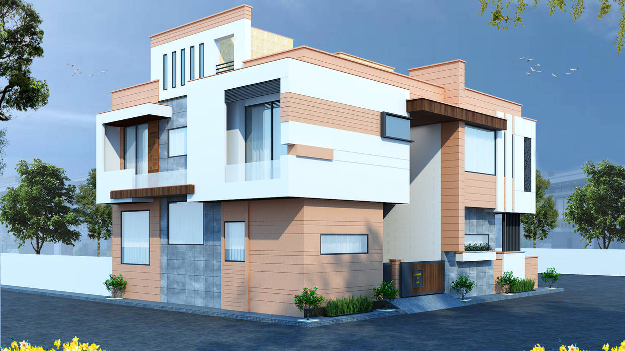 Modern Residence (40x60 ) in Jodhpur RAVI - NUPUR ARCHITECTS Villas Stone White