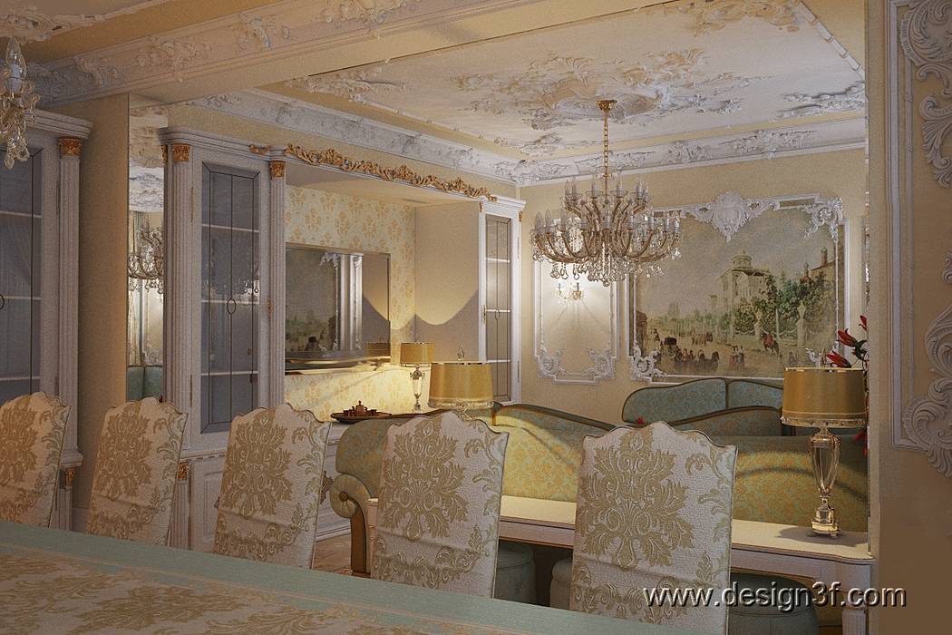 Интерьер роскошной гостиной в классическом стиле студия Design3F Гостиная в классическом стиле гостиная,зал классика,интерьер квартиры