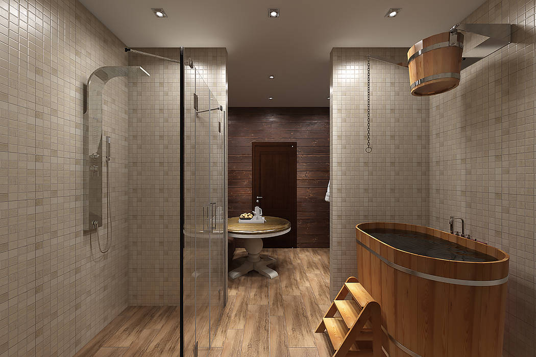Дизайн-проект загородного дома из бруса, Style Home Style Home Steam Bath