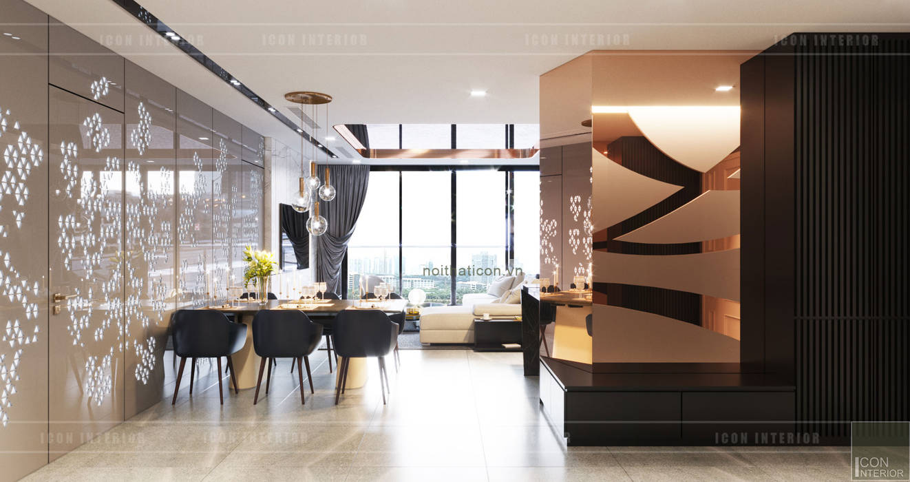 THIẾT KẾ NỘI THẤT CĂN HỘ VINHOMES GOLDEN RIVER - Cảm hứng "Dòng sông vàng", ICON INTERIOR ICON INTERIOR Modern dining room