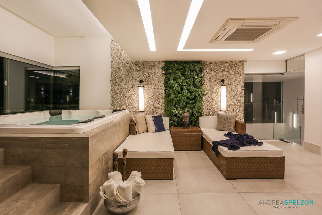 Spa em casa! Andréa Spelzon Interiores Spa mediterrâneo spa,hidromassagem,spa em casa,relaxamento,interiores,quarto de banho,spas