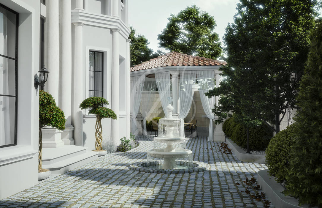 homify Садовые сараи mediterranean,house,design,arabic house,exterior design,cobblestone,water fountain,pergola,outdoor seating,pavilion,courtyard