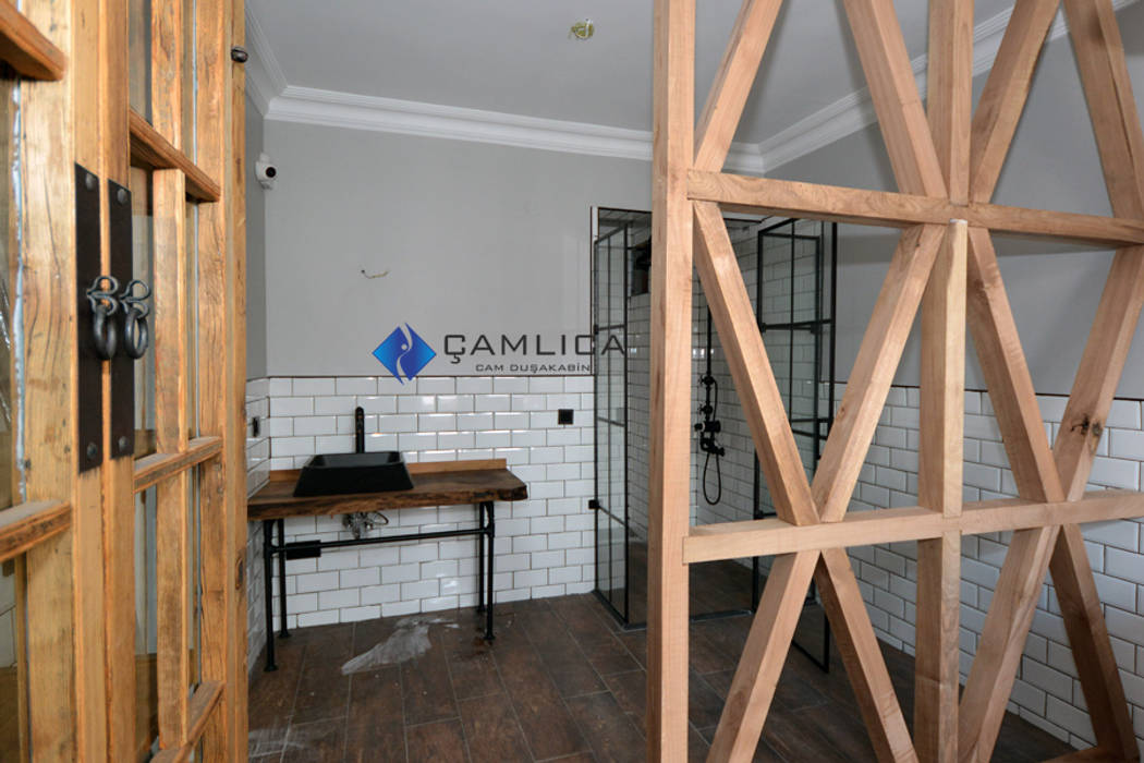 Siyah Çıtalı Duşakabin Çamlıca Duşakabin Rustik Banyo Cam çıtalı duşakabin,siyah duşakabin,Küvet & Duşlar